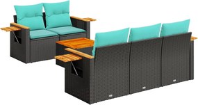 vidaXL 6 részes fekete polyrattan kerti ülőgarnitúra párnával