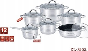 Acél edénykészlet 12 db-os Zilner ZL-8102 Indukciós Fedél