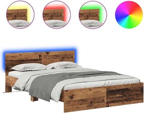 vidaXL Ágykeret LED -es lámpákkal Öreg fa 135 x 190 cm Faanyag