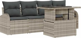 vidaXL Kerti Kanapé Szett párnával 5 pcs Világosszürke Poly Rattan