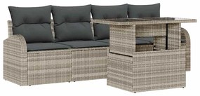 vidaXL Kerti Kanapé Szett párnával 5 pcs Világosszürke Poly Rattan