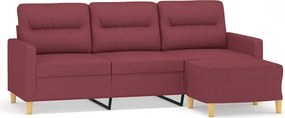vidaXL 3 személyes bordó szövet kanapé lábtartóval 180 cm