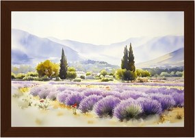 Poszter Keret Fa Tájkép Franciaország Provence Hegyek Mező Virágok 60x40