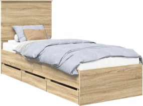 vidaXL Ágykeret fiókkal tárolóval Sonoma tölgy 75 x 190 cm Mérnöki Fa