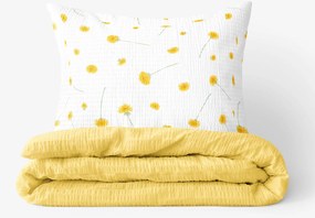 Goldea krepp ágyneműhuzat duo - pitypangok, sárga hátoldal 140 x 200 és 70 x 90 cm