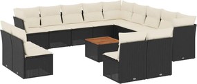 vidaXL 14 részes fekete polyrattan kerti ülőgarnitúra párnákkal