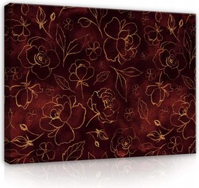 Vászonkép 100x75 Luxus vintage arany virágok minta bordó elegancia