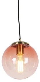 Art Deco függőlámpa rézzel és rózsaszín üveggel 20 cm - Pallon