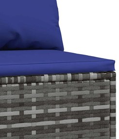 Szürke polyrattan kerti középső kanapé párnával