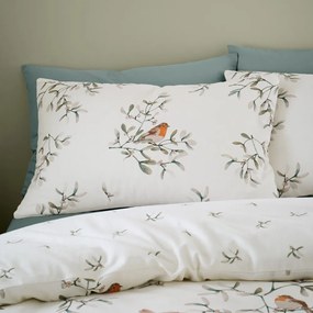 Krémszínű egyszemélyes flanel ágyneműhuzat 135x200 cm Mistletoe Robins – Catherine Lansfield