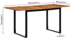 tömör akácfa étkezőasztal 160 x 80 x 75 cm