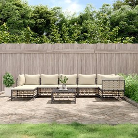 8 részes antracitszürke polyrattan kerti ülőgarnitúra párnákkal