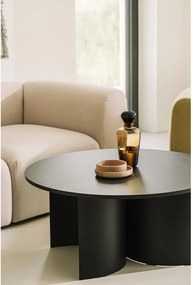 Fekete kerek dohányzóasztal kőrisfa dekoros asztallappal ø 95 cm Gavo – noo.ma