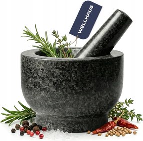 Gránit Kő Mozsár Nagy XXL Zúzófejjel Wellhaus Fűszerekhez
