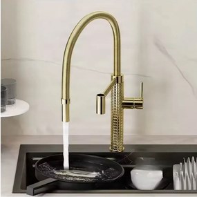 Kihúzható zuhanyfejes ELITE EDITION KS1220 konyhai csaptelep többféle színben, például matt fekete és króm — Arany