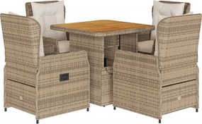 vidaXL 5 részes bézs polyrattan kerti étkezőgarnitúra párnákkal