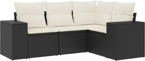 vidaXL 4 részes fekete polyrattan kerti ülőgarnitúra párnákkal
