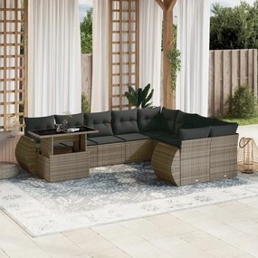 10 részes szürke polyrattan kerti ülőgarnitúra párnákkal