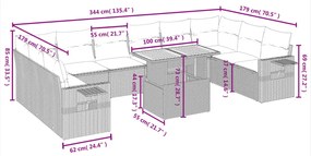 11 részes szürke polyrattan kerti ülőgarnitúra párnákkal