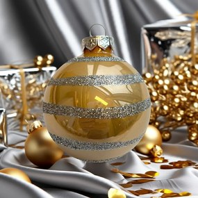 Silver glitter stripe pezsgőszínű kézzel festett üveg karácsonyi gömb szett 6*7cm