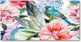 Konyhai panel Virágok és madarak 100x50 cm Ragasztó
