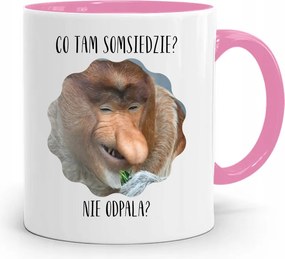 Rózsaszín Bögre Hordozó Janusz MI Van Somsiedzi? fényképes nyomattal