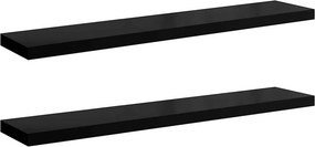 vidaXL 2 db magasfényű fekete MDF lebegő fali polc 120 x 23,5 x 3,8 cm