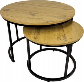Loft Dohányzóasztal Kerek Szett 2 Tölgy Loft Asztal Ipari