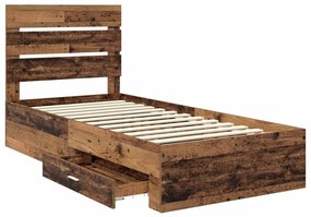 vidaXL Ágykeret fiókkal fejtámlával Öreg fa 100 x 200 cm Faanyag