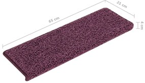 15 db lépcsőszőnyeg, 65 x 21 x 4 cm, sötétlila, téglalap alakú széllel