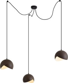 Design függőlámpa fekete fa mintás búrával és opálüveggel 3-lámpás - Tulip
