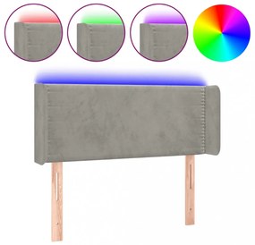 világosszürke bársony LED-es fejtámla 103 x 16 x 78/88 cm