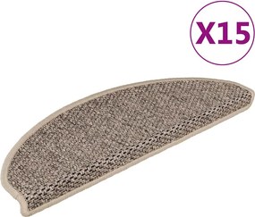 vidaXL 15 db szizál hatású sötét bézsszínű lépcsőszőnyeg 65x21x4 cm