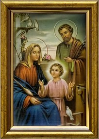 Vászonkép 18x13 Szent Család Jézus József Mária Arany Díszített Fa Keret