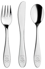 Ezüstszínű rozsdamentes acél gyerek evőeszköz készlet 3 db-os – Orion