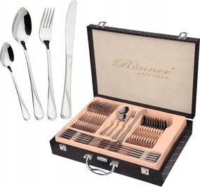 Evőeszköz Szett Bőr kofferben 72 db-os Evőeszköz 12 személyes fényes T5400