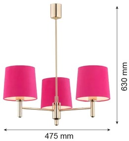 Argon 1498 - Csillár rúdon PONTE 3xE27/15W/230V rózsaszín/sárgaréz