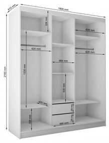 Gardróbszekrény tükör nélkül (180 cm) Fehér