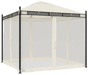 krémszínű acél pavilon hálós oldalakkal 2,93 x 2,93 m