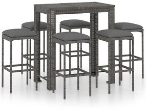 7 részes szürke polyrattan kerti bárszett párnákkal