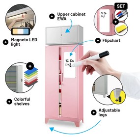 Fémszekrény otthoni irodába JAN, 900 x 1850 x 400 mm, Fresh Style: púderrózsaszín