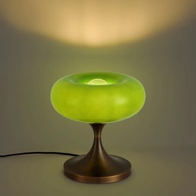 Retro asztali lámpa sötét bronz zöld üveg búrával 31 cm - Glaze