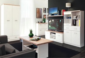 Vitrines szekrény 2D1W1S/80, fehér/tölgy sonoma, TOPTY TYP 02