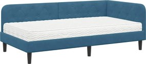 vidaXL Sarokágy keret matracmal fejtámlával Kék 90 x 190 cm Bársony