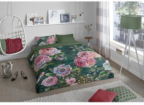 Zöld egyszemélyes-hosszabbított pamut ágyneműhuzat 140x220 cm Fleur – Good Morning