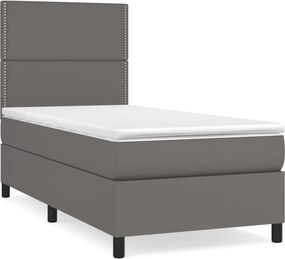 vidaXL szürke műbőr rugós ágy matraccal 90x190 cm