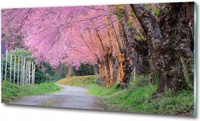 Fotó üvegkép Út az erdőben télen 125x50