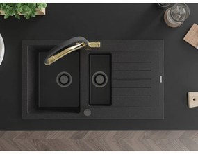 Mexen Matias, gránit mosogató 900x505x200 mm, 1,5 kamrás és Duo mosogató csaptelep, fekete-ezüst metál, 6502-73-671701-57-B
