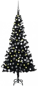 Fekete PVC műkarácsonyfa LED-fényekkel és gömbszettel 120 cm