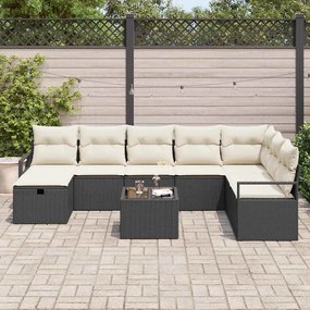 Kerti Kanapé Szett 9 pcs Fekete és krémszínű 287 x 177 x 85 cm